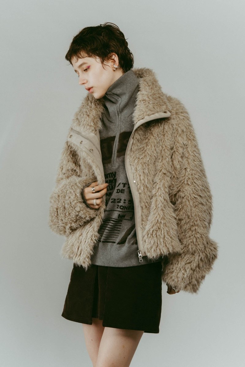 shaggy stand collar coat/ivory - KNUTH MARF