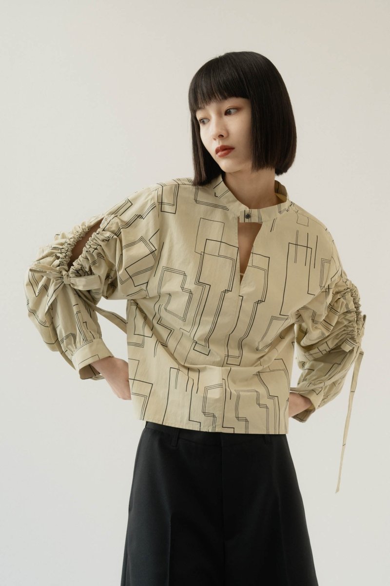 shirring sleeve pattern blouse/2color - KNUTH MARF