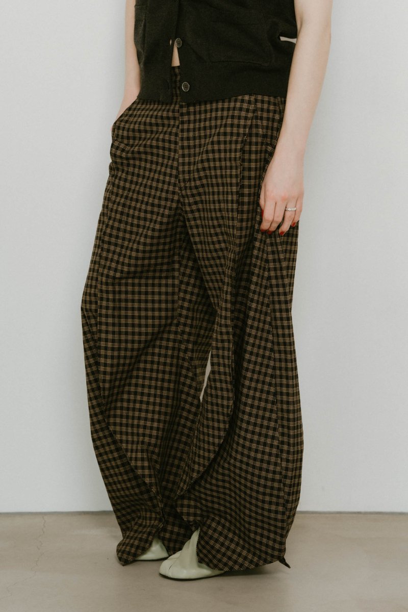 slit deformed pants(unisex)/checkblack - KNUTH MARF