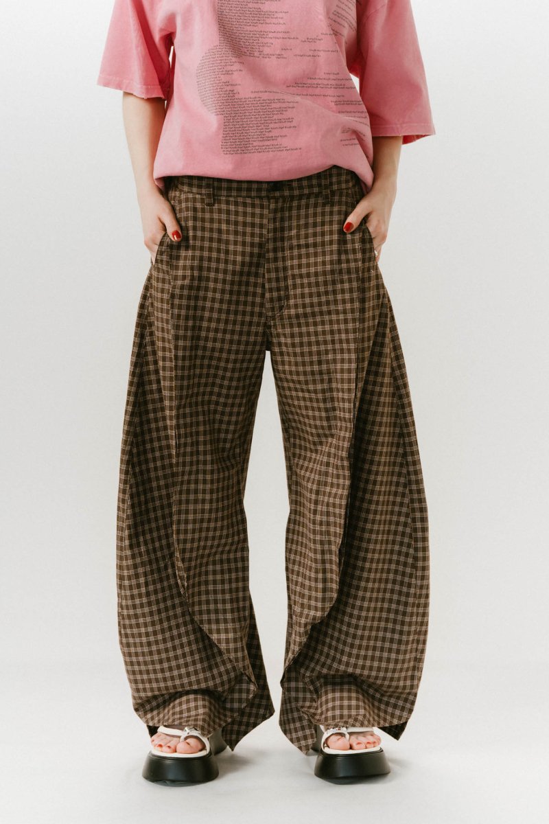 slit deformed pants(unisex)/checkbrown - KNUTH MARF