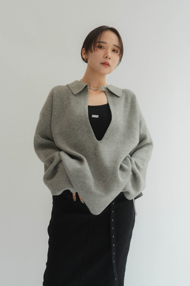 slit neck loose knit (unisex)/3color - KNUTH MARF
