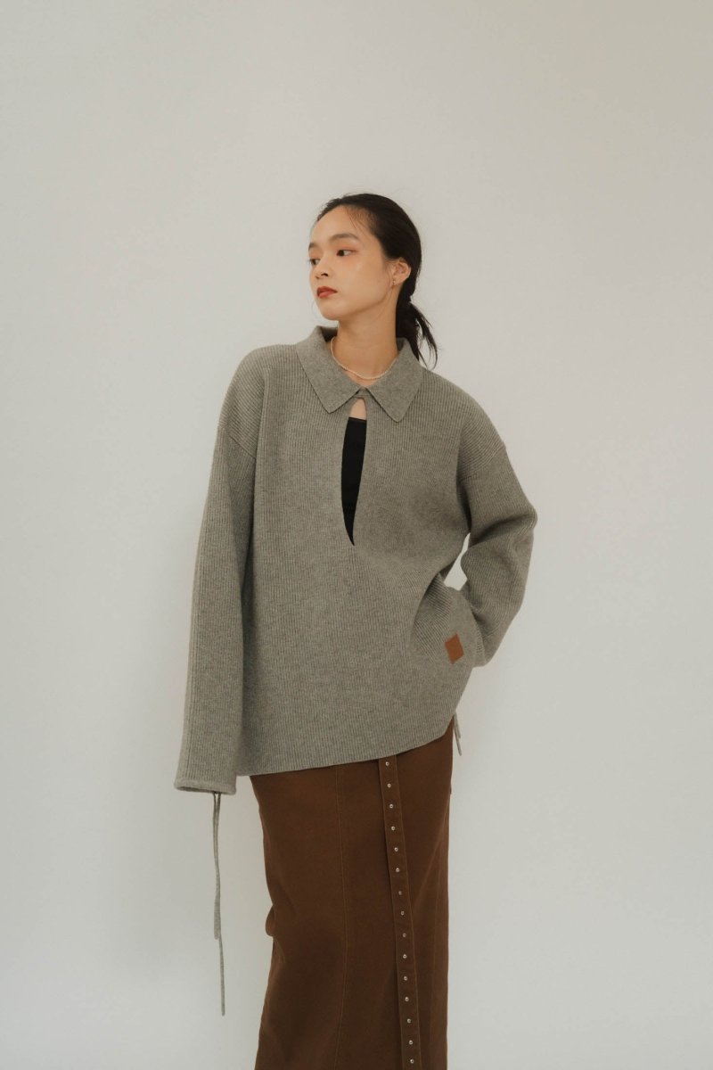slit neck loose knit (unisex)/3color - KNUTH MARF