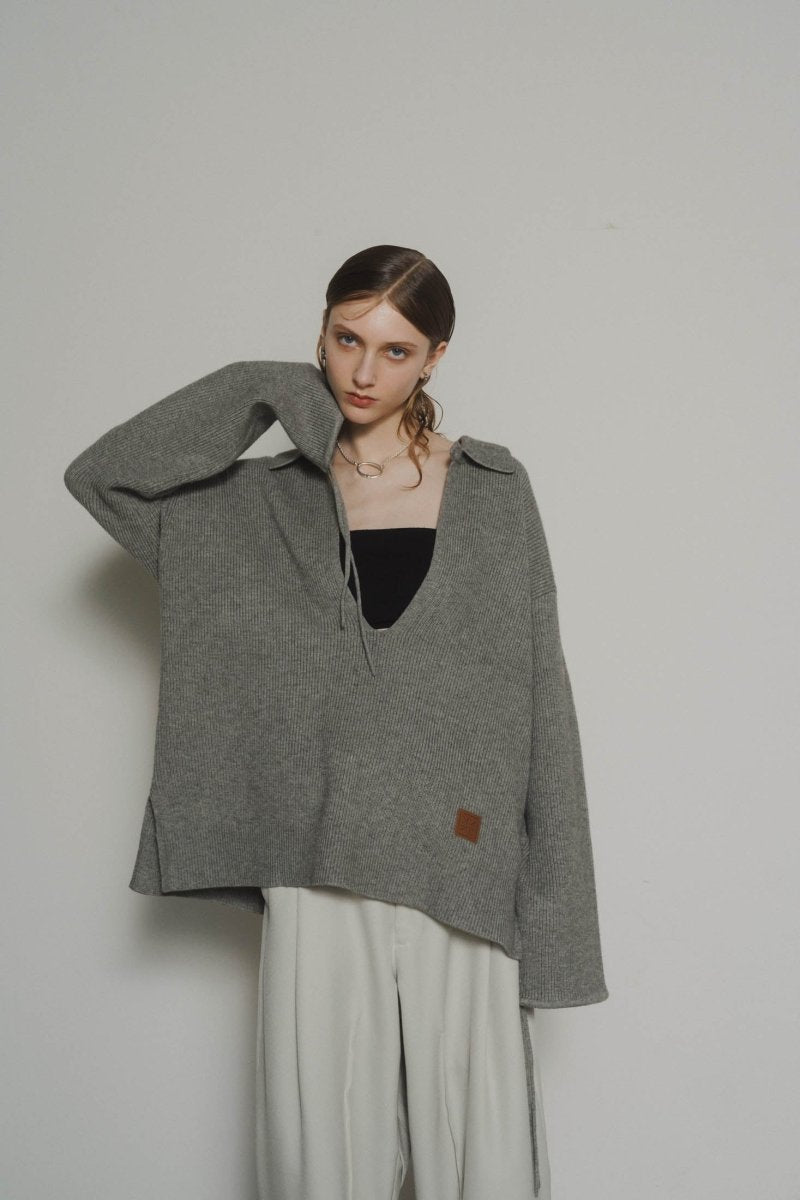 slit neck loose knit (unisex)/3color - KNUTH MARF