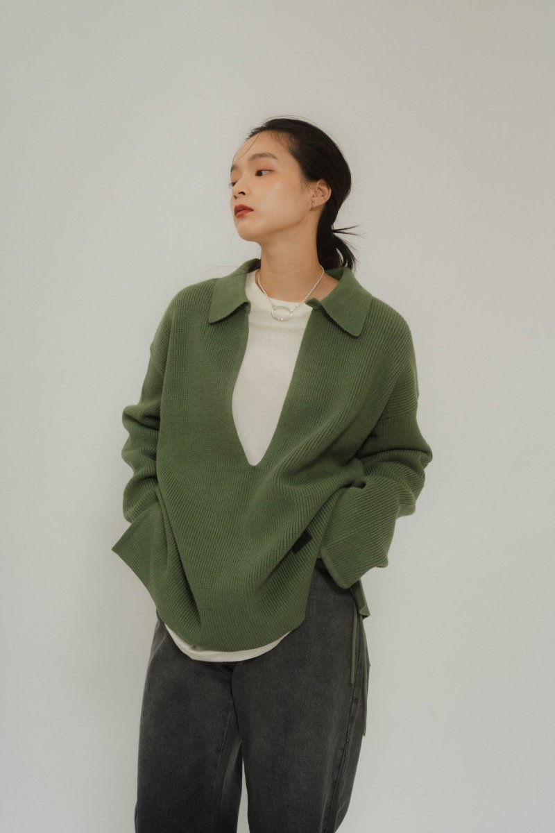 slit neck loose knit (unisex)/3color - KNUTH MARF