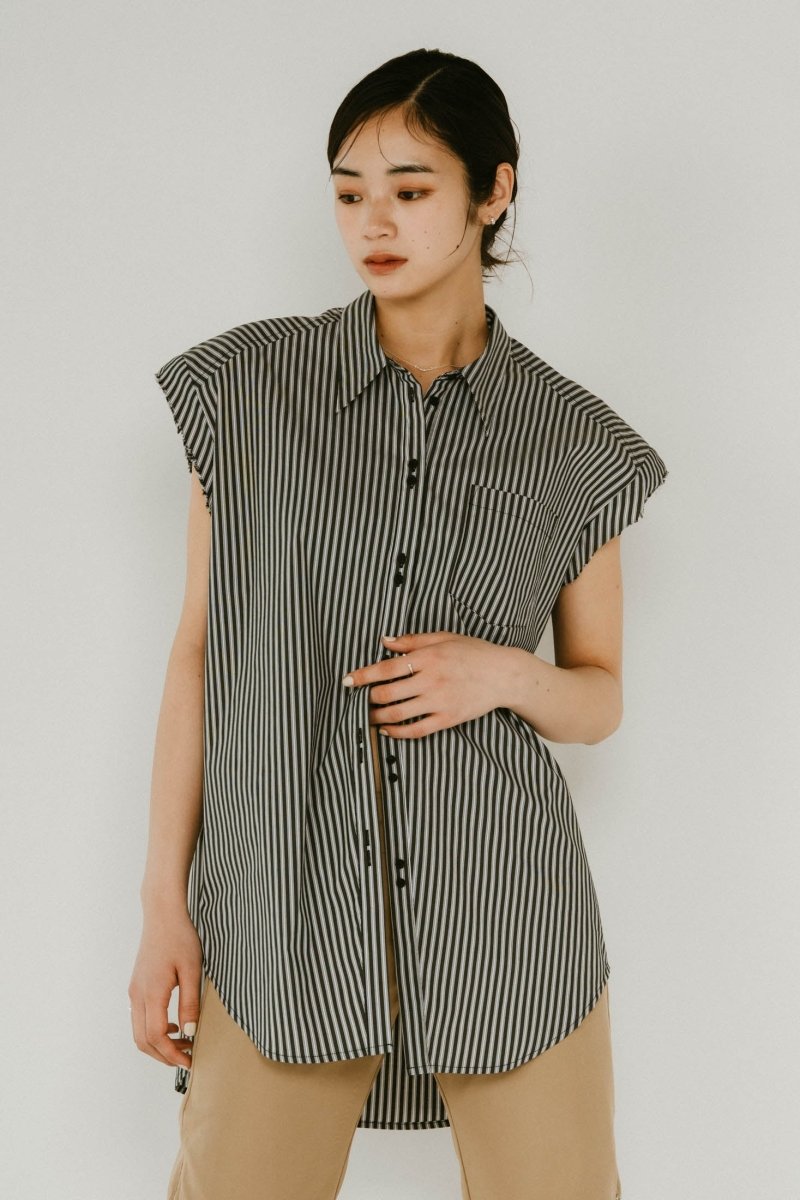 stripe label nosleeve shirt/4color - KNUTH MARF