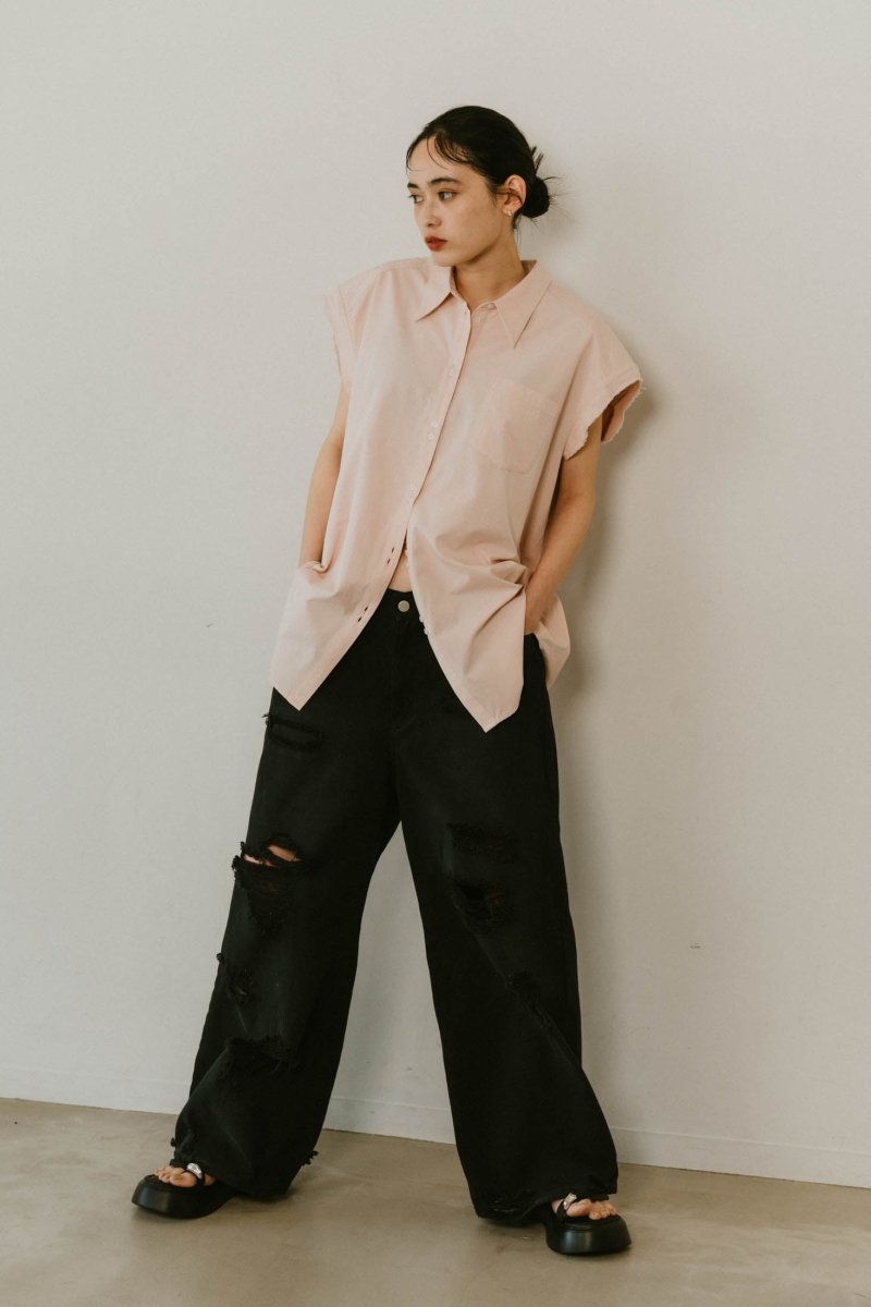 stripe label nosleeve shirt/4color - KNUTH MARF