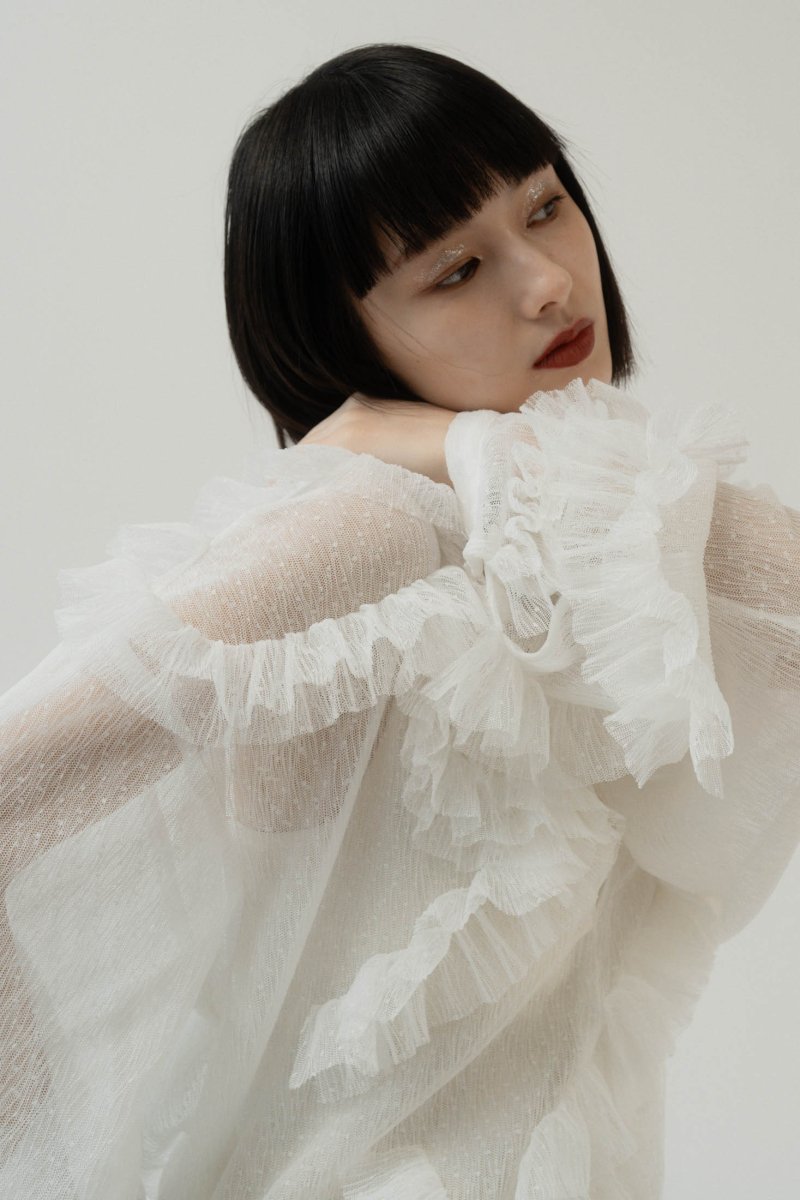 tulle design blouse/white - KNUTH MARF