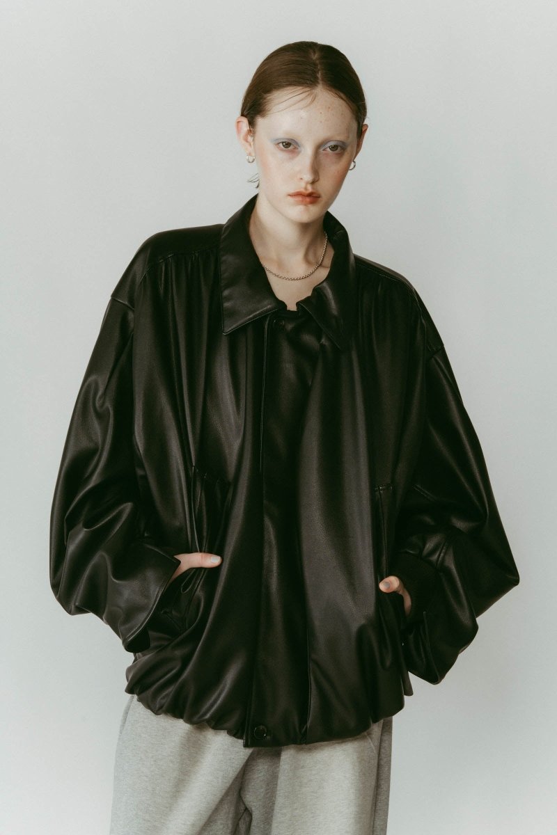 voluminous leather jacket(unisex)/black - KNUTH MARF