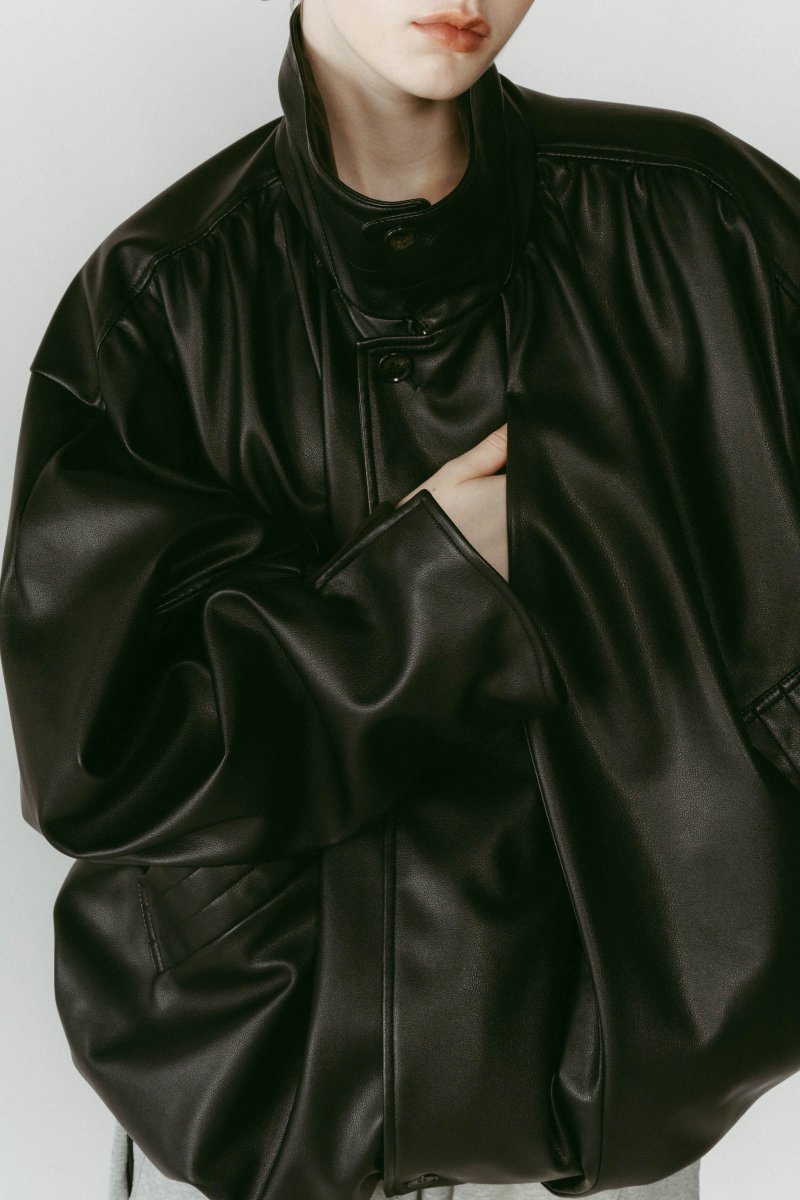 voluminous leather jacket(unisex)/black - KNUTH MARF