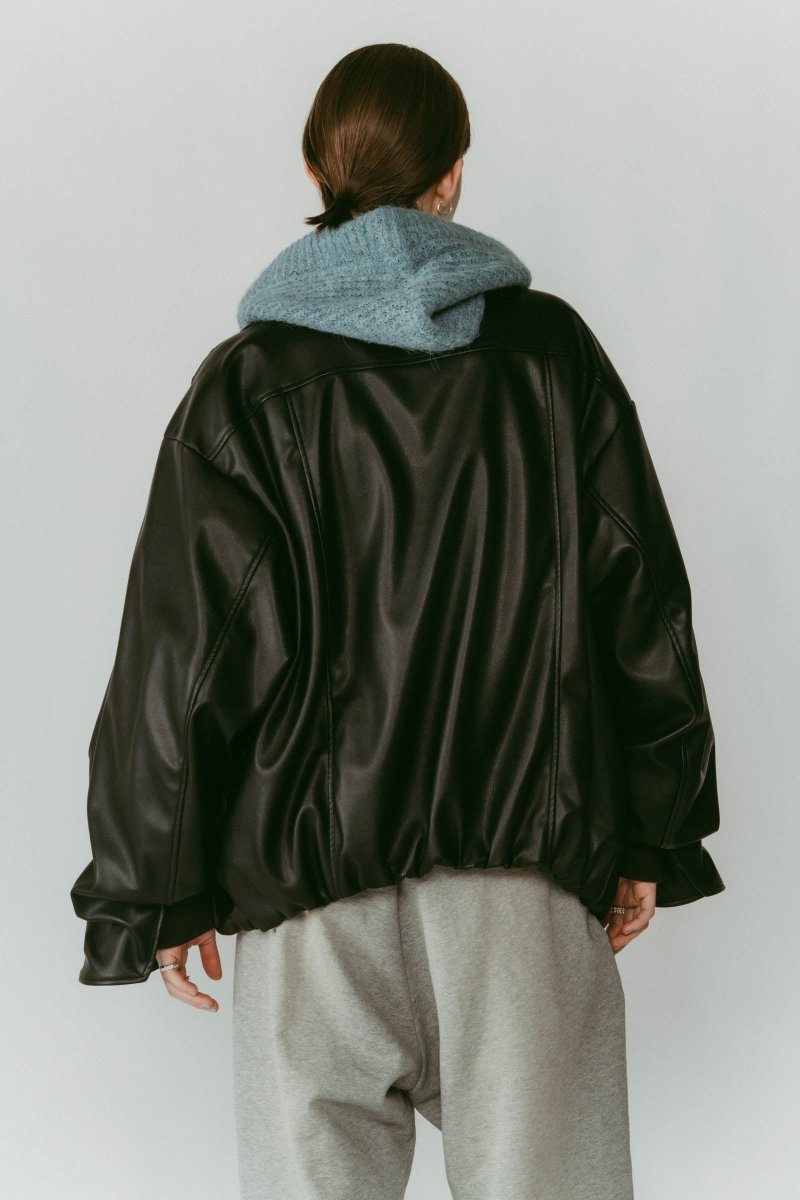 voluminous leather jacket(unisex)/black - KNUTH MARF