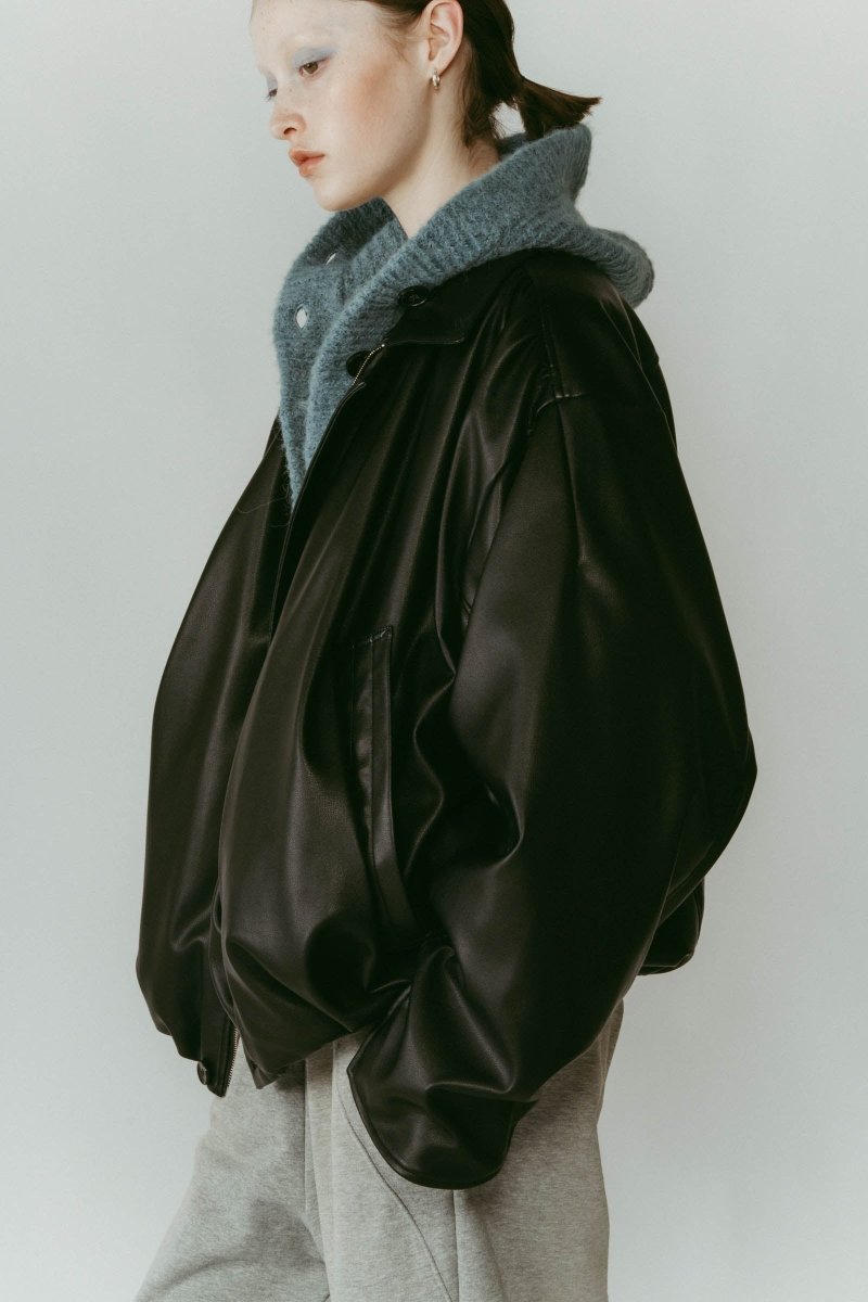 voluminous leather jacket(unisex)/black - KNUTH MARF