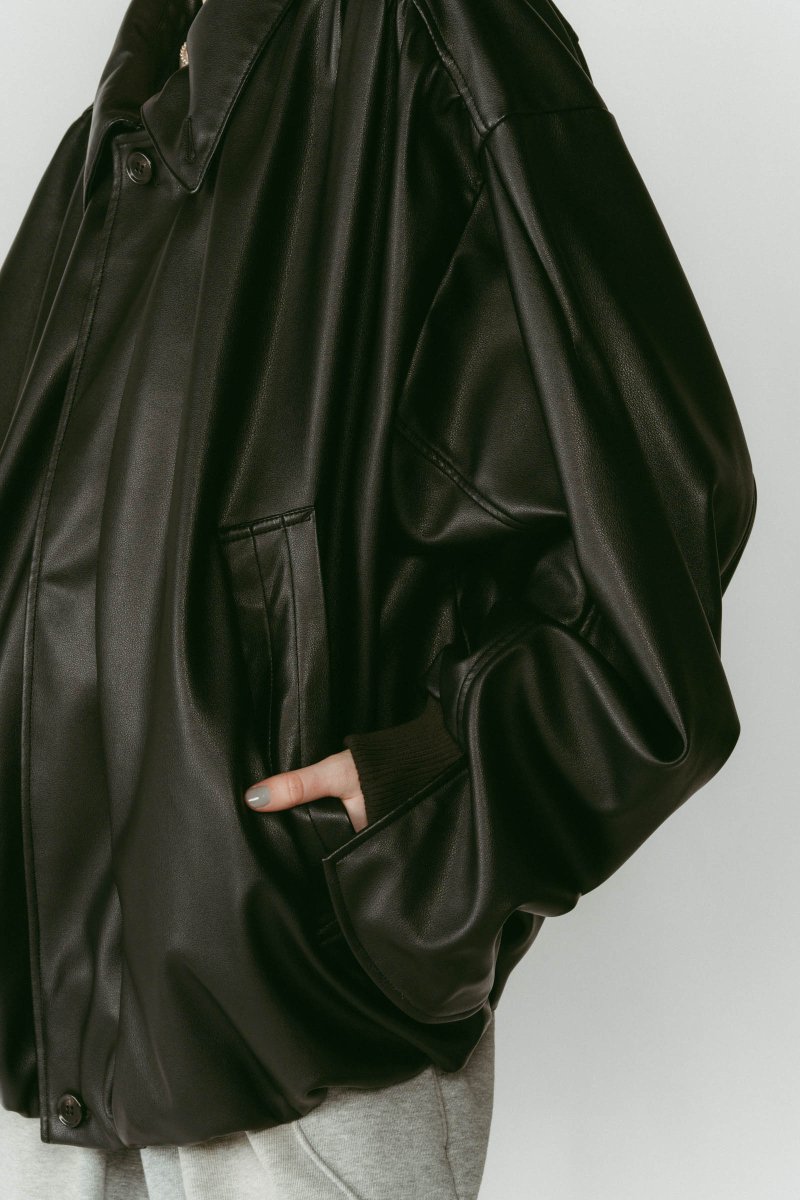 voluminous leather jacket(unisex)/black - KNUTH MARF