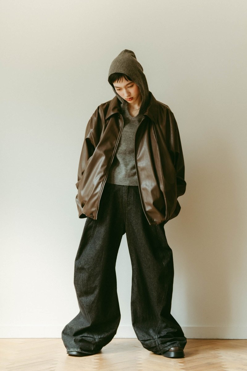 voluminous leather jacket(unisex)/brown - KNUTH MARF