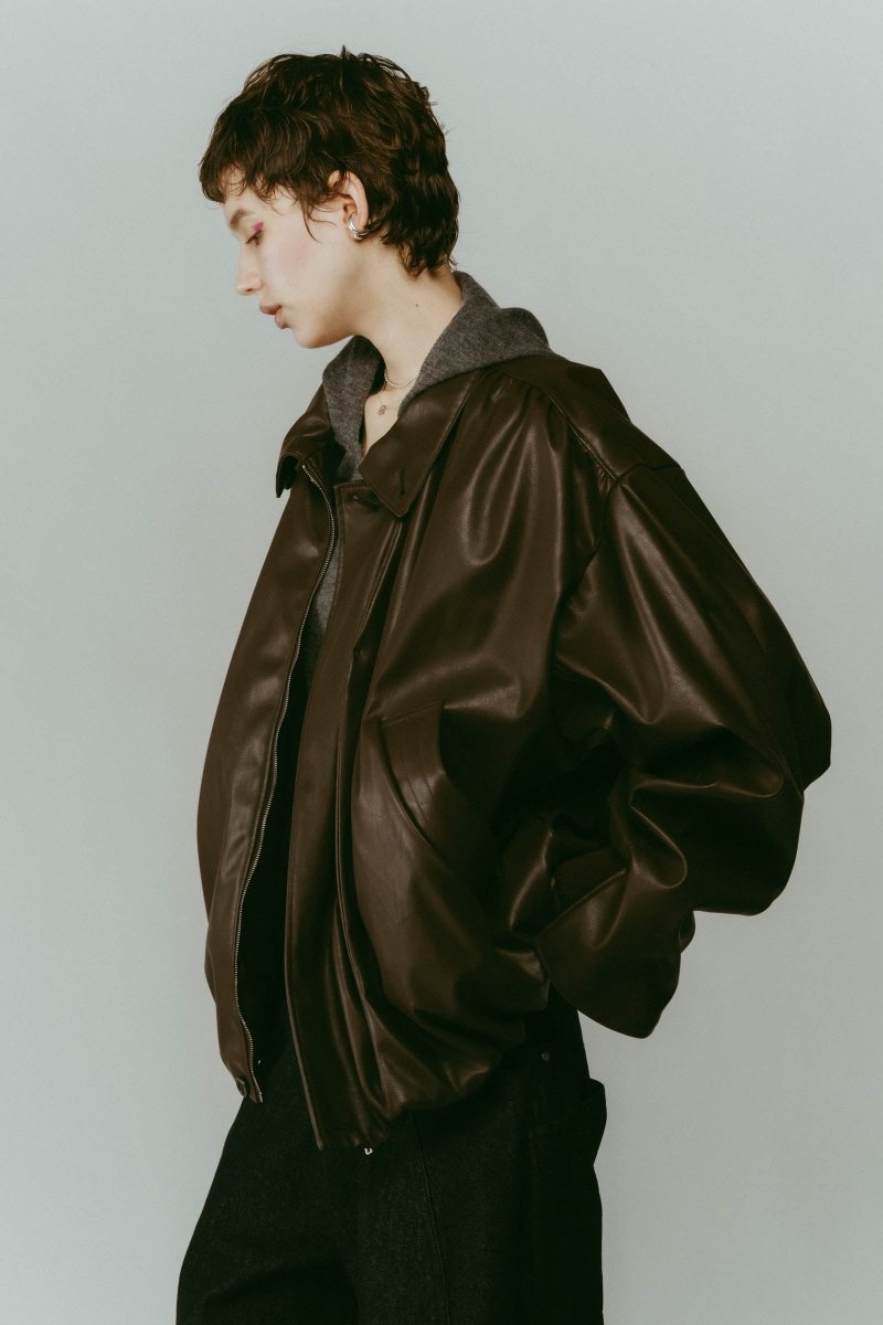 voluminous leather jacket(unisex)/brown - KNUTH MARF