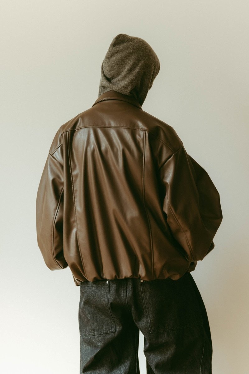 voluminous leather jacket(unisex)/brown - KNUTH MARF