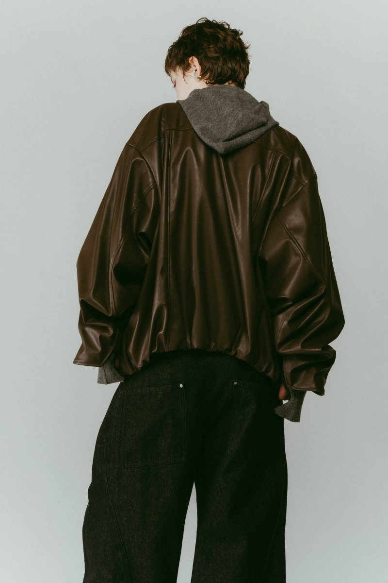 voluminous leather jacket(unisex)/brown - KNUTH MARF