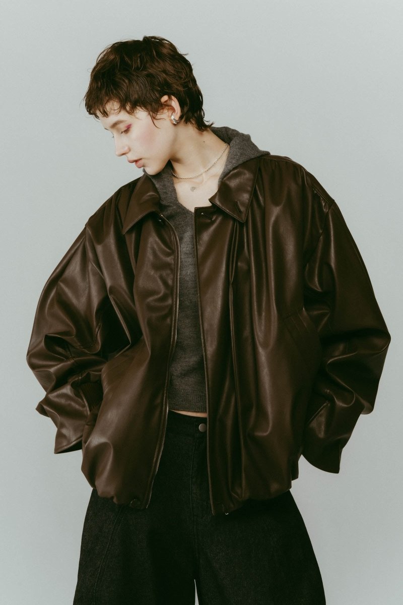 voluminous leather jacket(unisex)/brown - KNUTH MARF