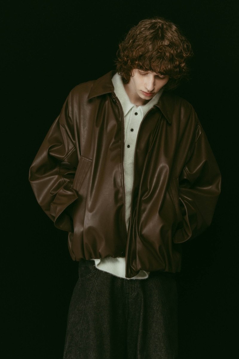 voluminous leather jacket(unisex)/brown - KNUTH MARF