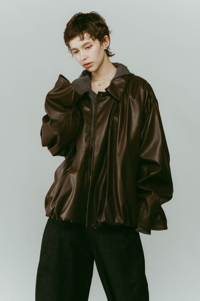 voluminous leather jacket(unisex)/brown - KNUTH MARF