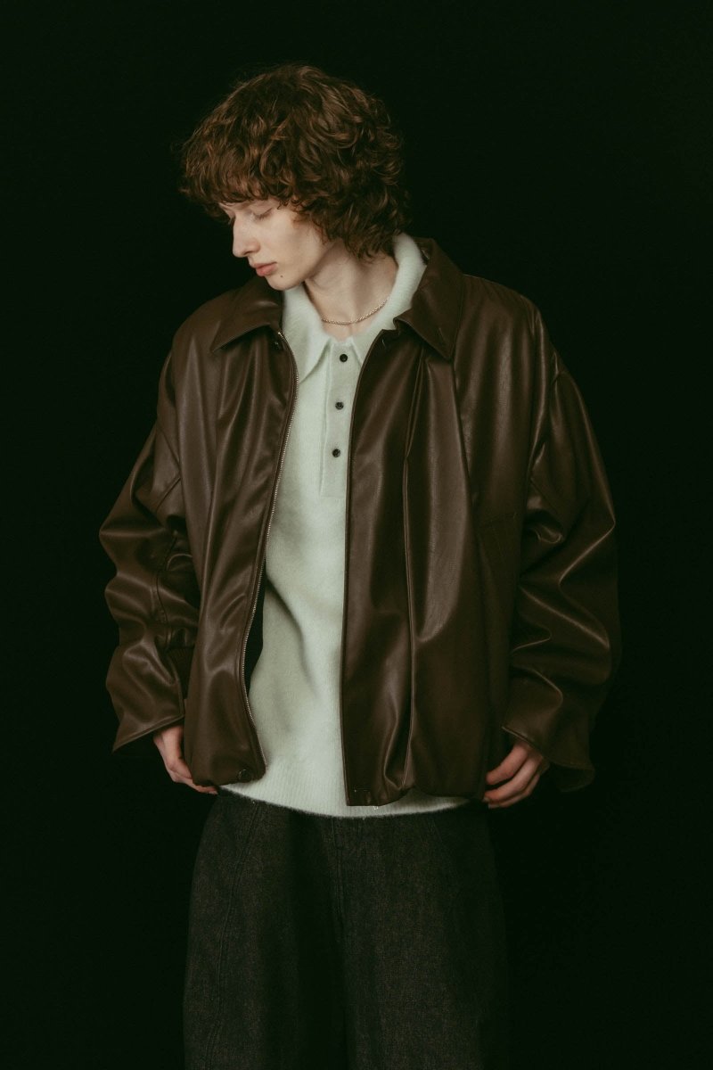 voluminous leather jacket(unisex)/brown - KNUTH MARF