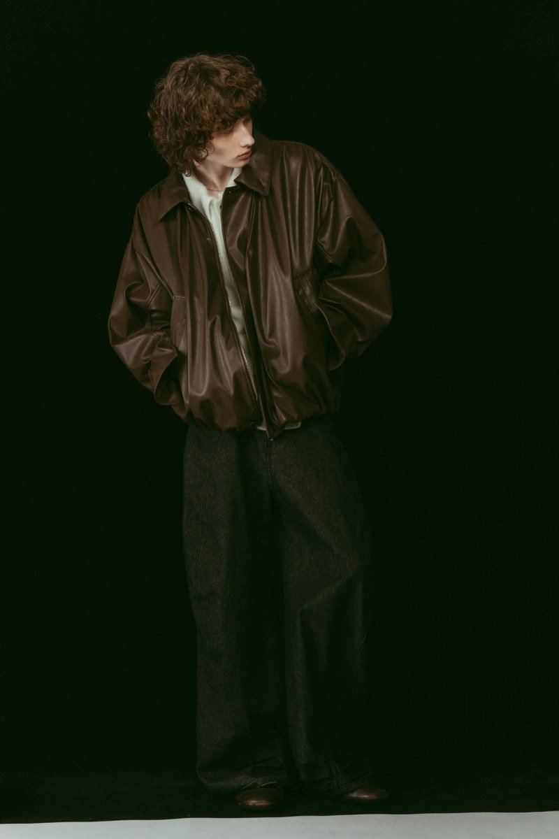 voluminous leather jacket(unisex)/brown - KNUTH MARF