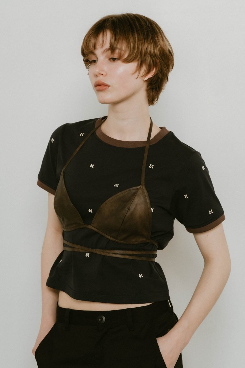 wrap leather bustier/2color - KNUTH MARF