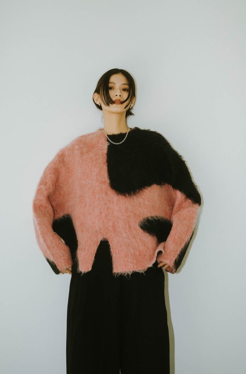 【12/末〜1/初旬出荷】accent knit pullover(unisex)/pinkblack - KNUTH MARF