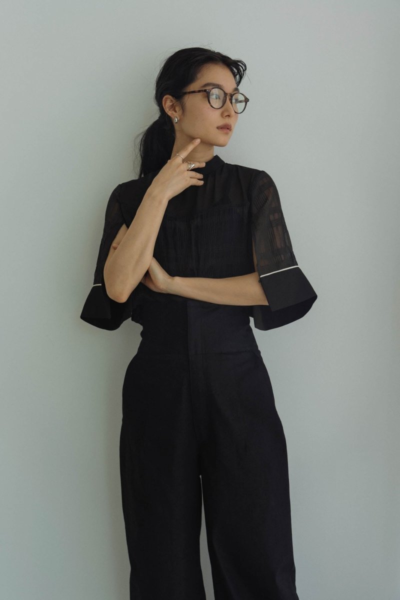 2way sheer checked tops/black - KNUTH MARF