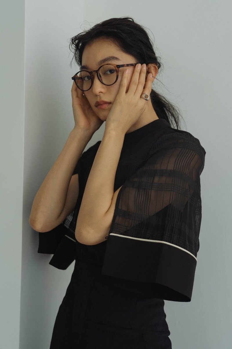 2way sheer checked tops/black - KNUTH MARF