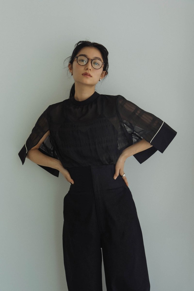 2way sheer checked tops/black - KNUTH MARF
