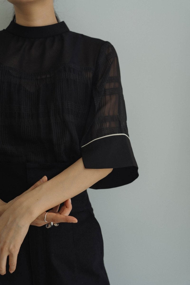 2way sheer checked tops/black - KNUTH MARF