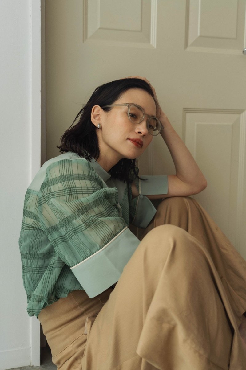 2way sheer checked tops/green - KNUTH MARF