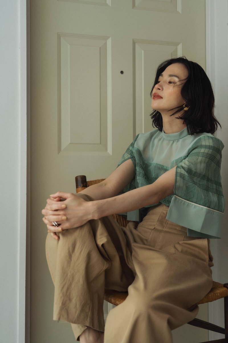 2way sheer checked tops/green - KNUTH MARF