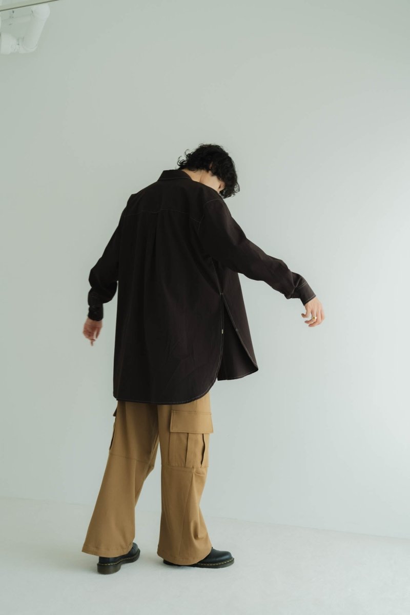 2way slit long shirt/brown - KNUTH MARF