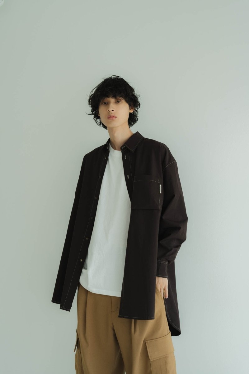 2way slit long shirt/brown - KNUTH MARF
