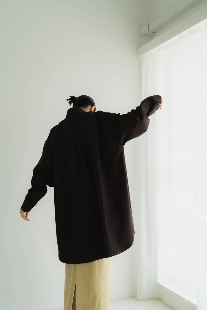 2way slit long shirt/brown - KNUTH MARF