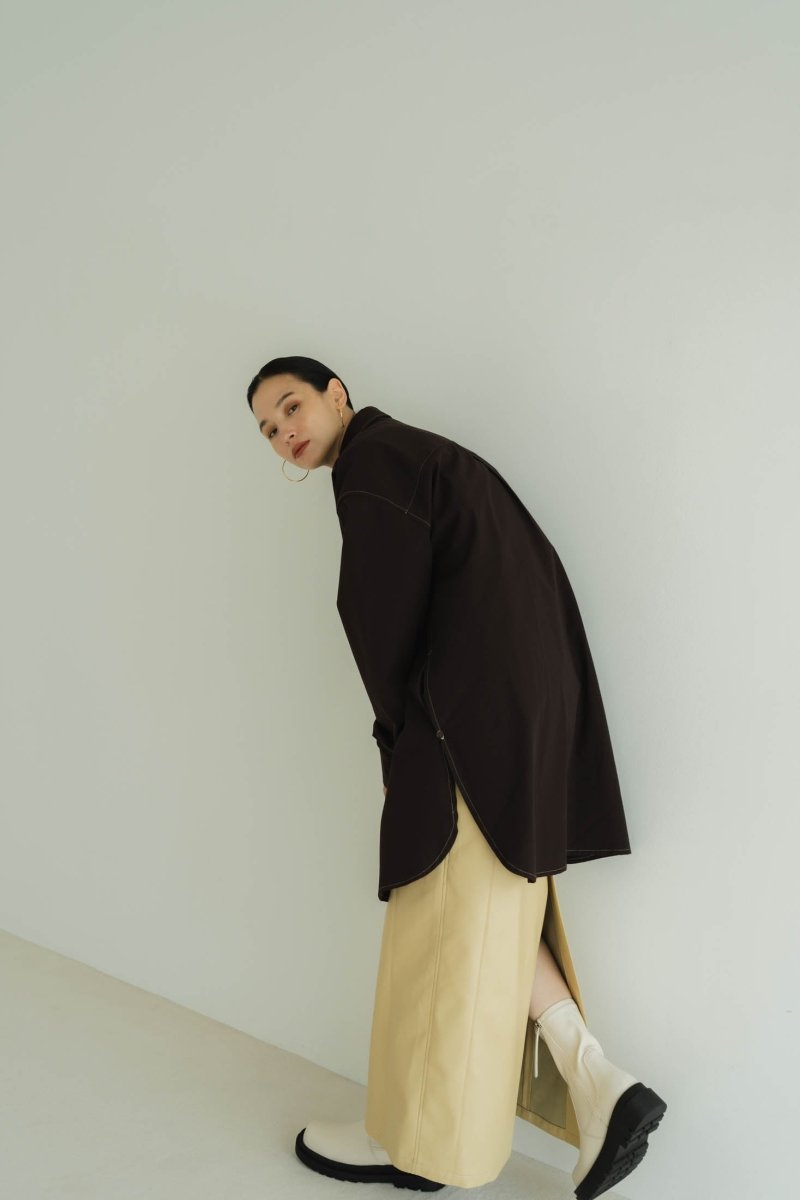 2way slit long shirt/brown - KNUTH MARF