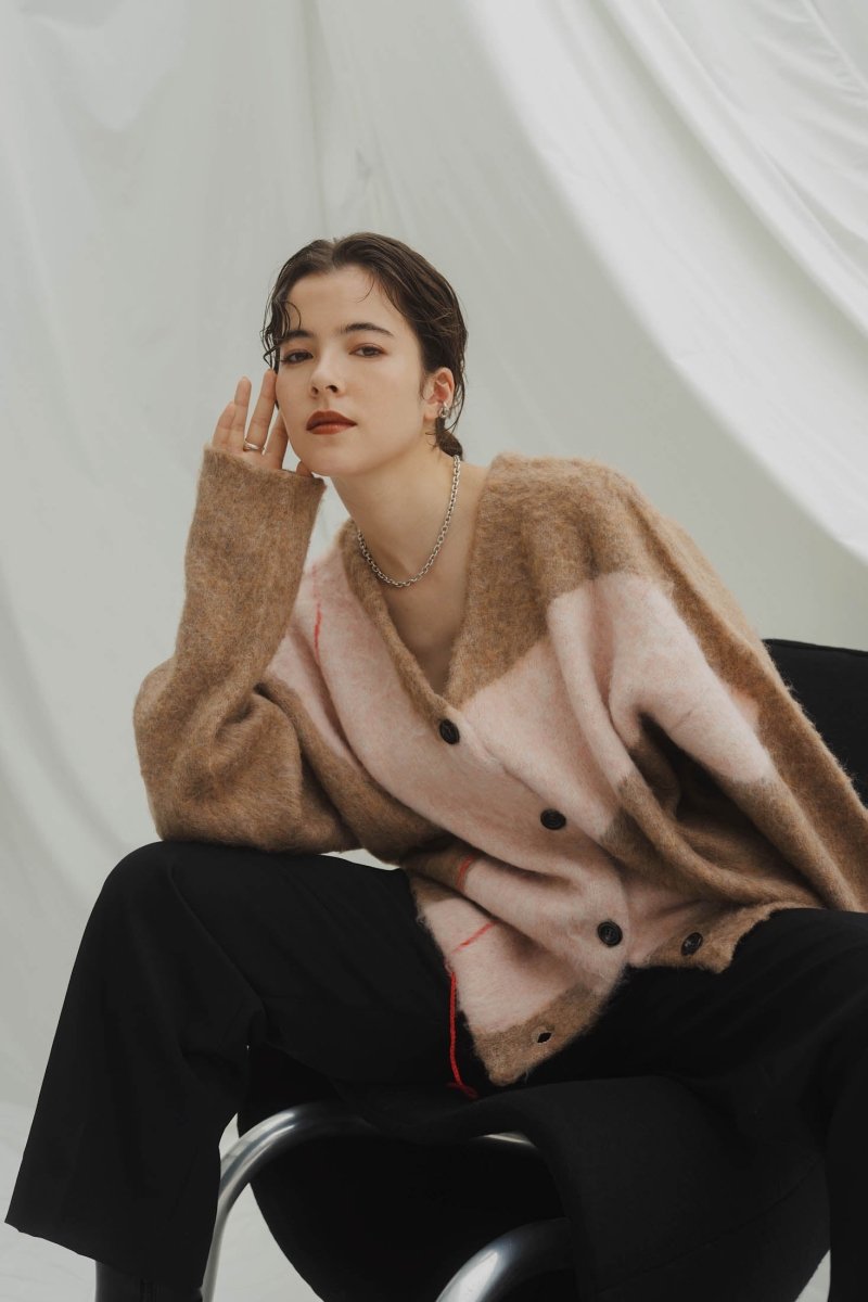 accent mohair cardigan(unisex)/beigepink - KNUTH MARF