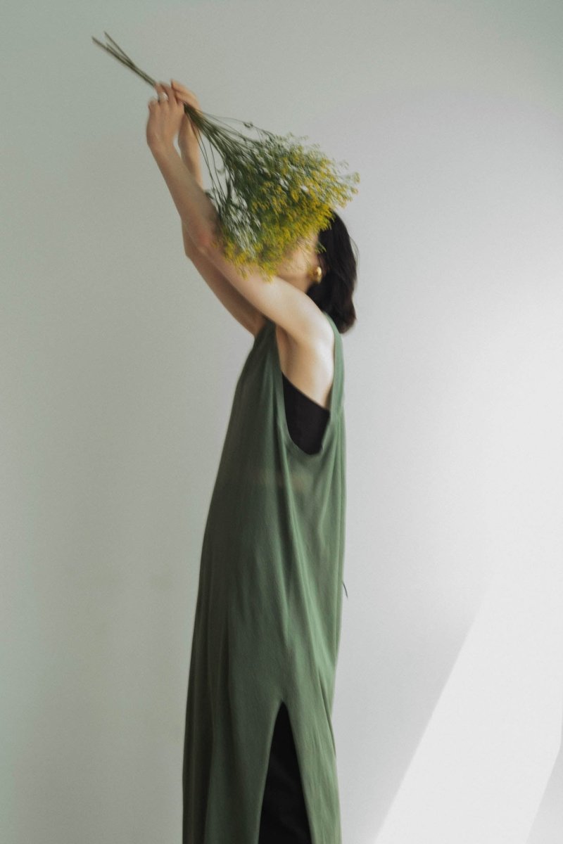 back open lamé one piece/green - KNUTH MARF