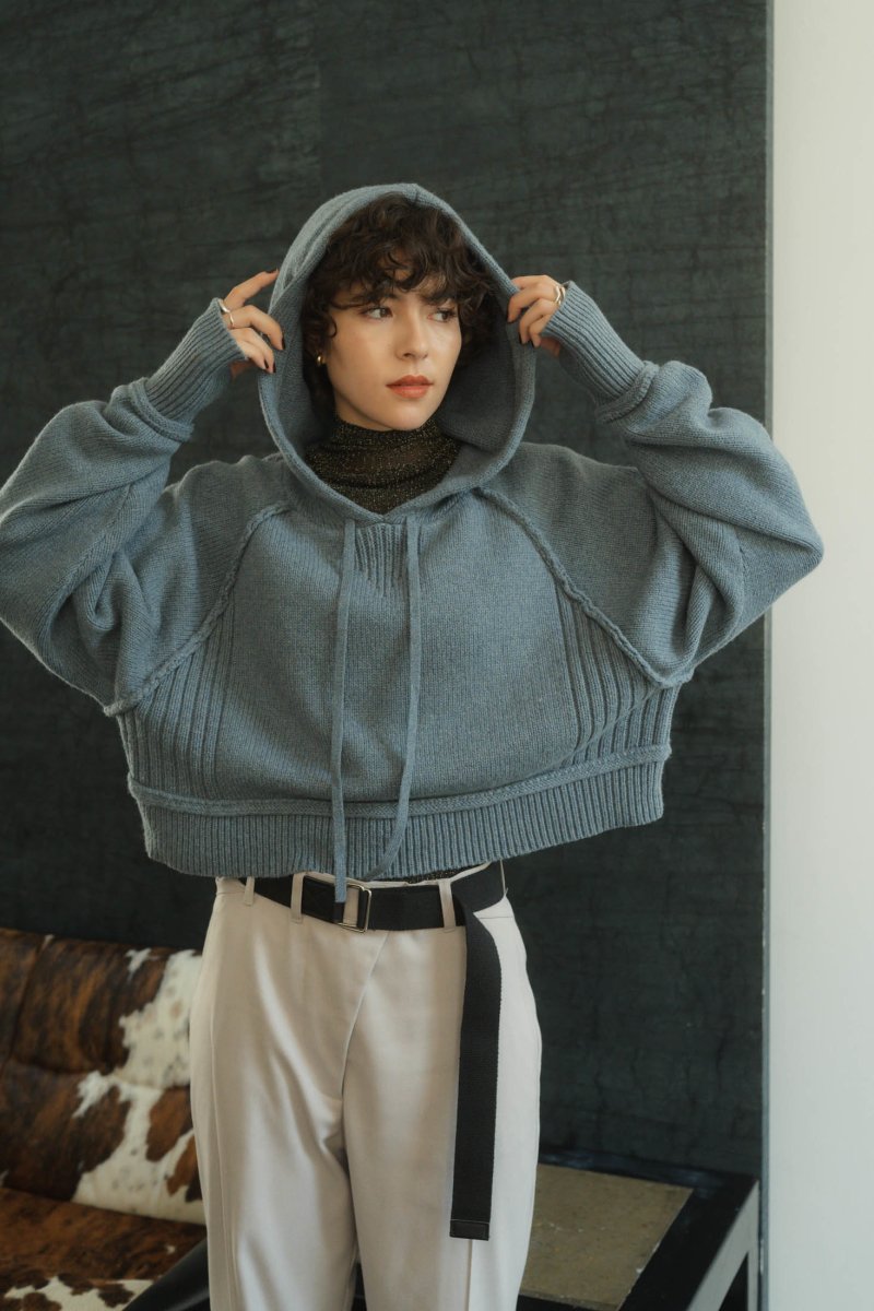 cropped knit hoodie/2color - KNUTH MARF