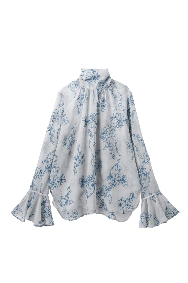 embroidery sheer blouse/ice blue - KNUTH MARF