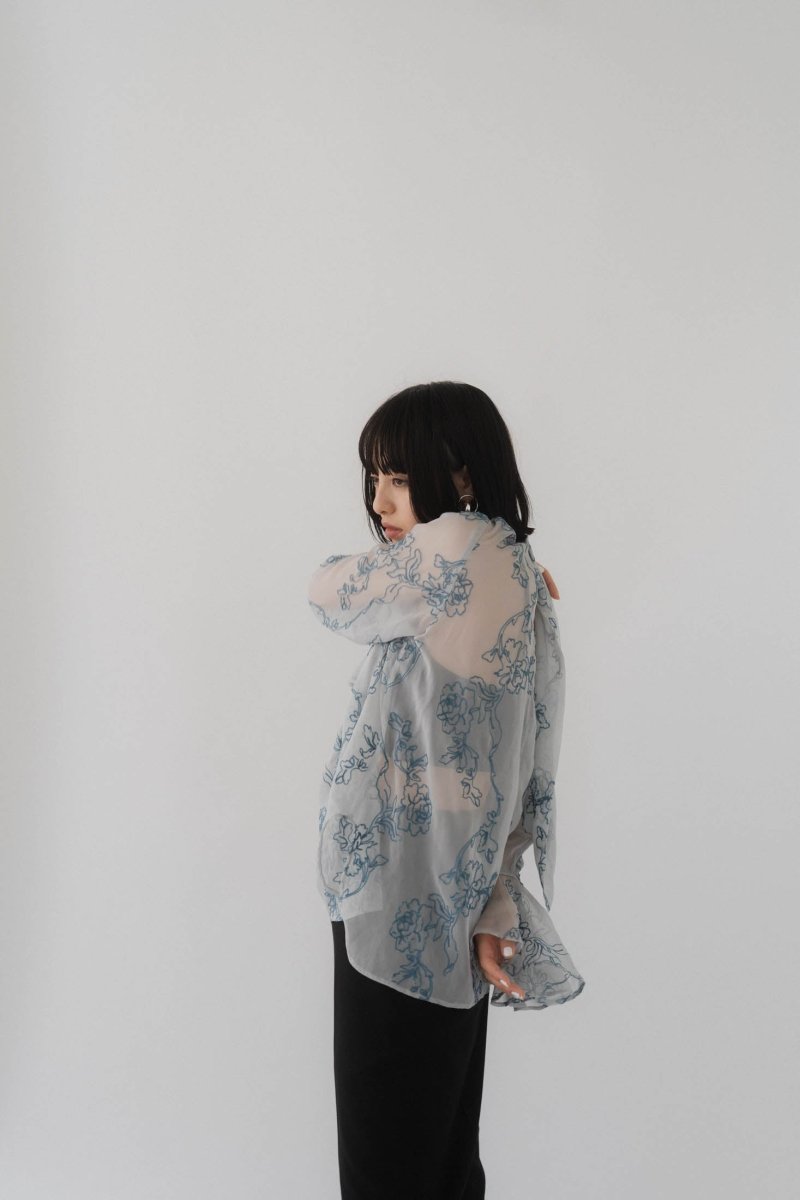 embroidery sheer blouse/ice blue - KNUTH MARF