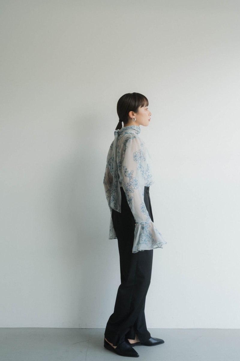 embroidery sheer blouse/ice blue - KNUTH MARF