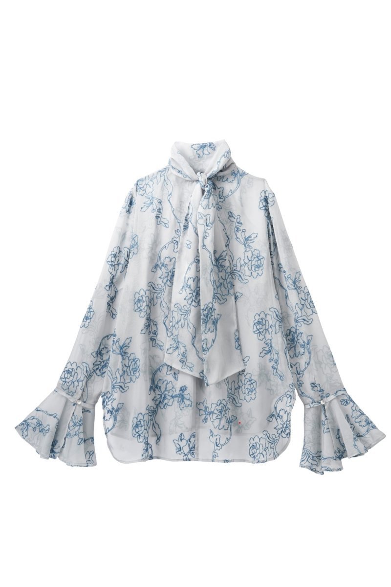 embroidery sheer blouse/ice blue - KNUTH MARF
