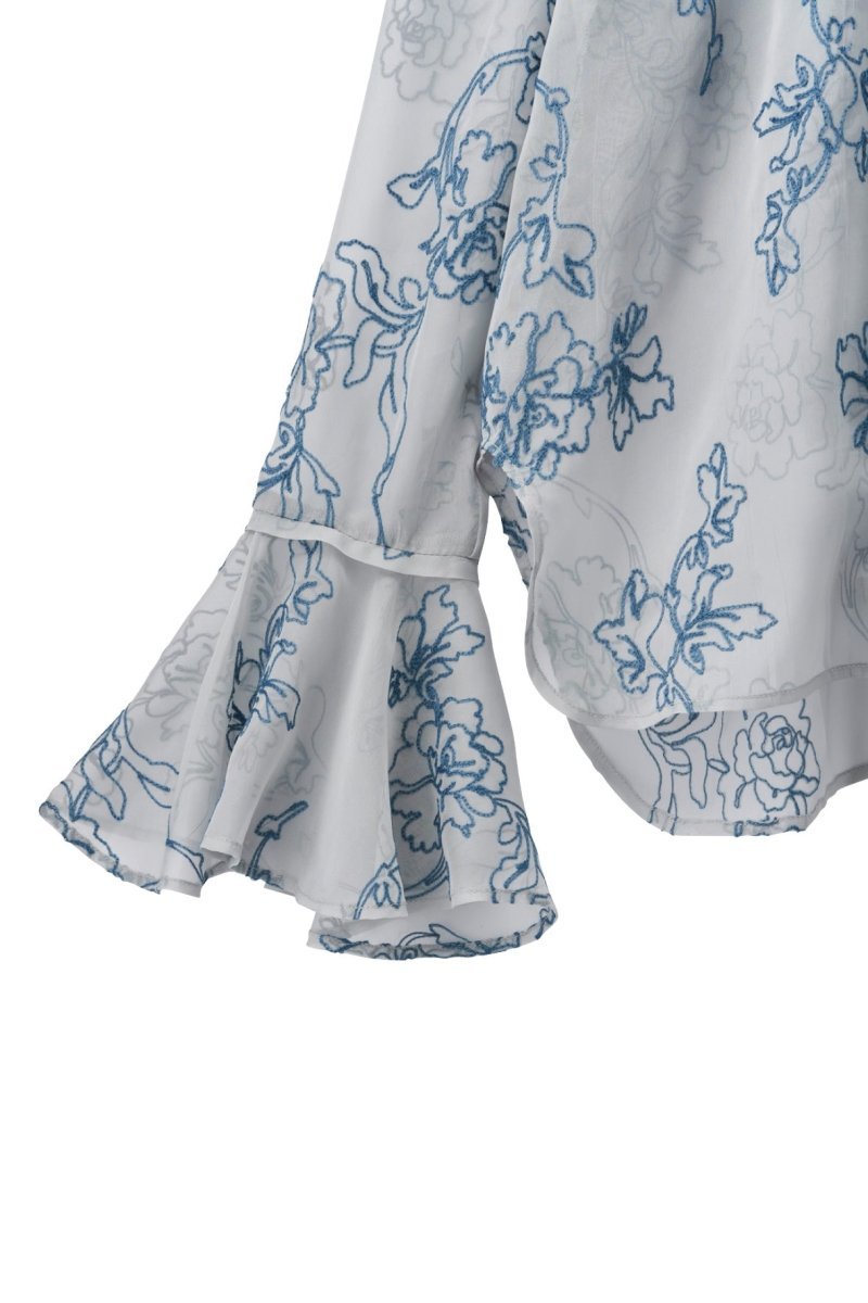 embroidery sheer blouse/ice blue - KNUTH MARF