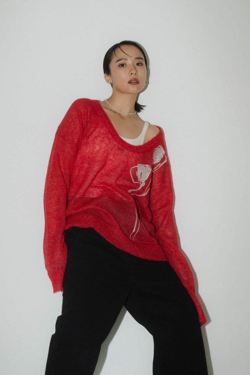 embroidery sheer Uneck pullover(unisex)/3color - KNUTH MARF