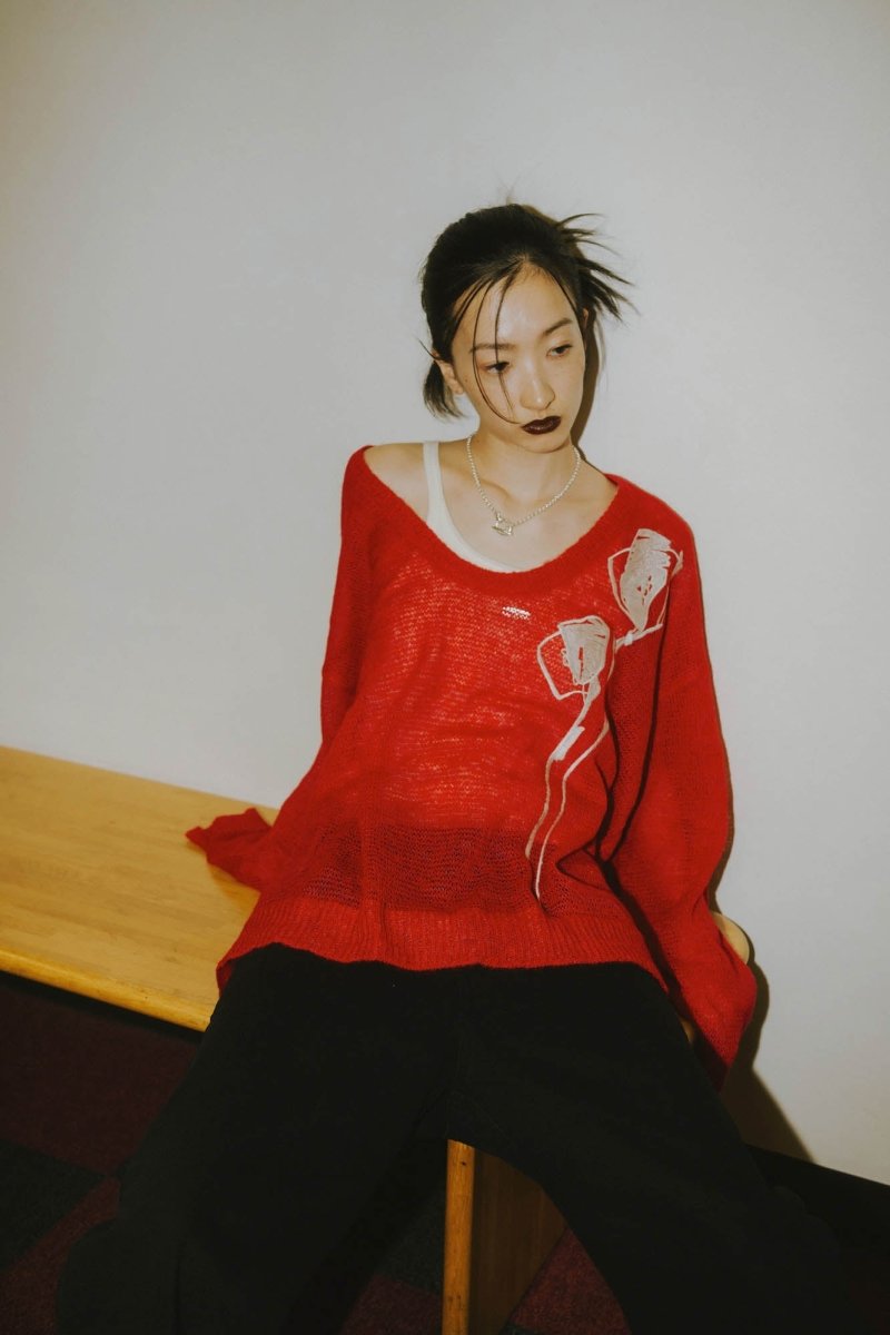 embroidery sheer Uneck pullover(unisex)/3color - KNUTH MARF