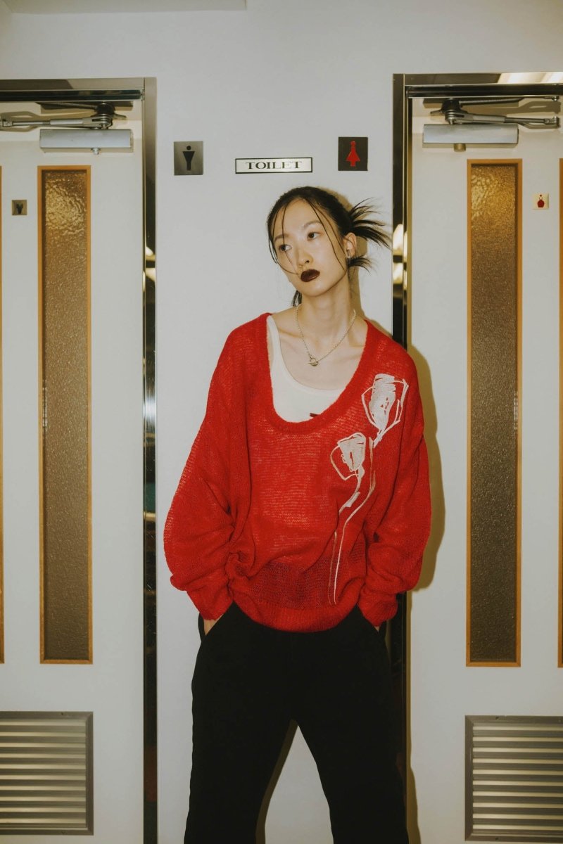 embroidery sheer Uneck pullover(unisex)/3color - KNUTH MARF