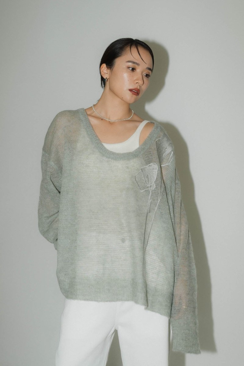 embroidery sheer Uneck pullover(unisex)/3color - KNUTH MARF