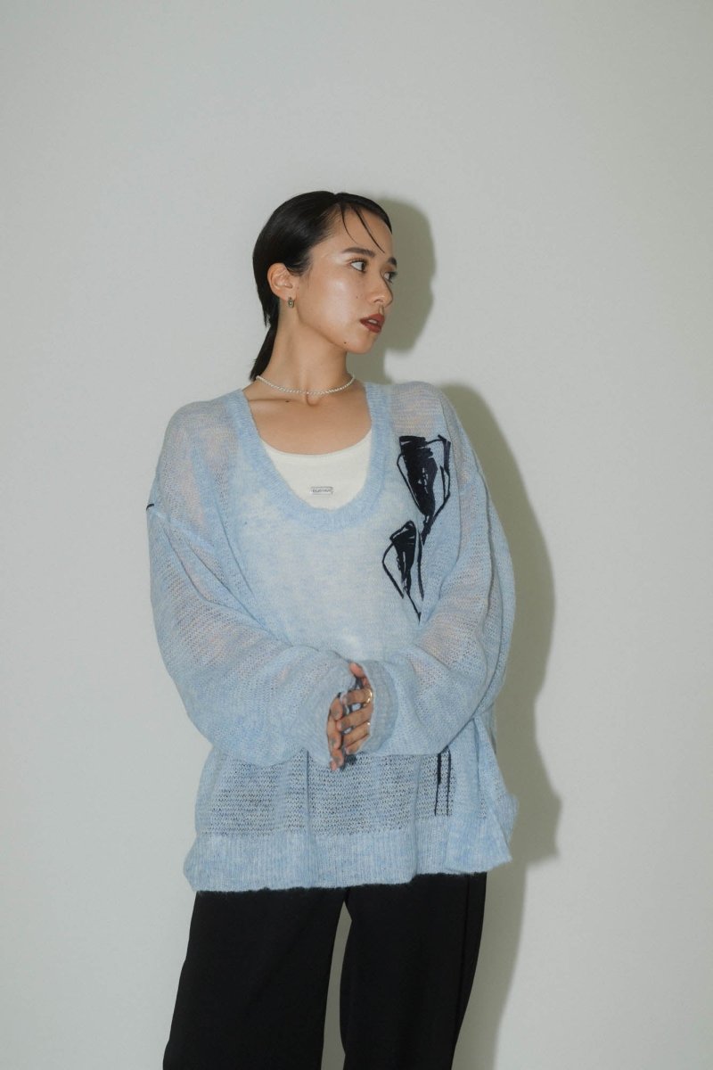 embroidery sheer Uneck pullover(unisex)/3color - KNUTH MARF